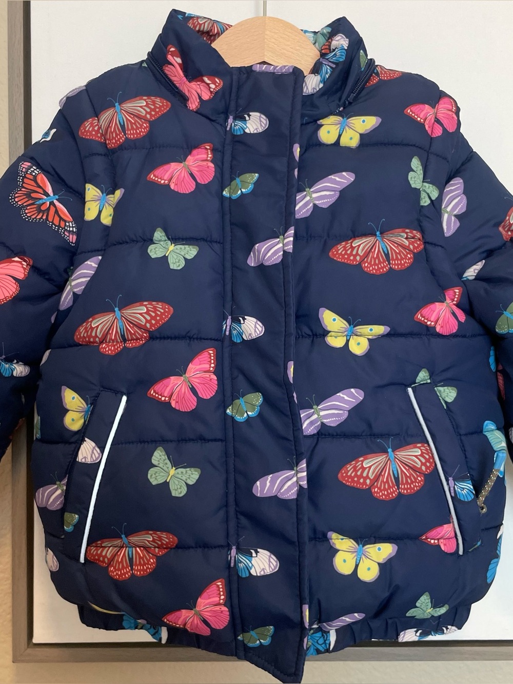 Mini Boden Girls' Navy Butterfly Puffer Jacket 3-4y